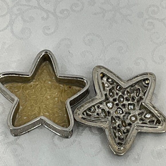 Vtg Lauren Design Star-Shaped Silver-Tone Trinket Box Red Green & Clear Gem Acce - Picture 3 of 6